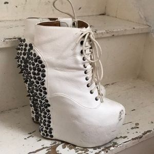 Jeffrey Campbell white spiked damsel heels